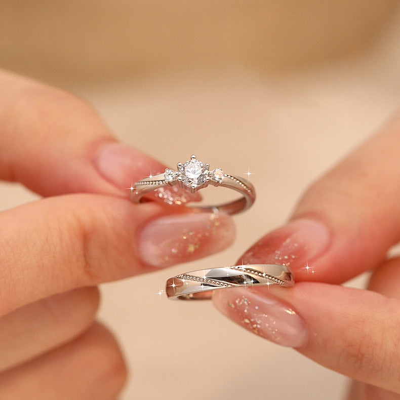 925 sterling silver couple ring - silvery