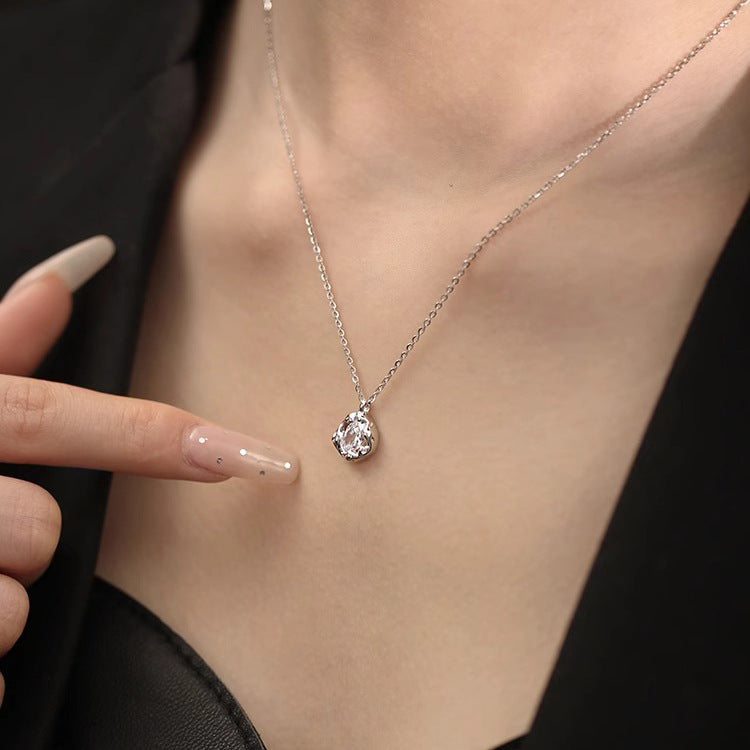 S925 Silver Sparkling Zirconia Pendant Necklace - Silvery