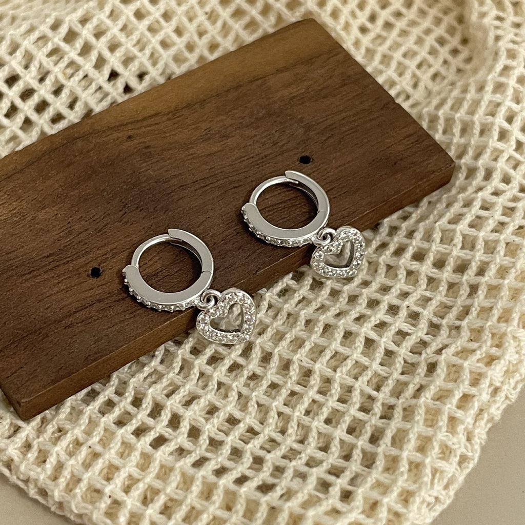 925 sterling silver heart pendant earring - silvery
