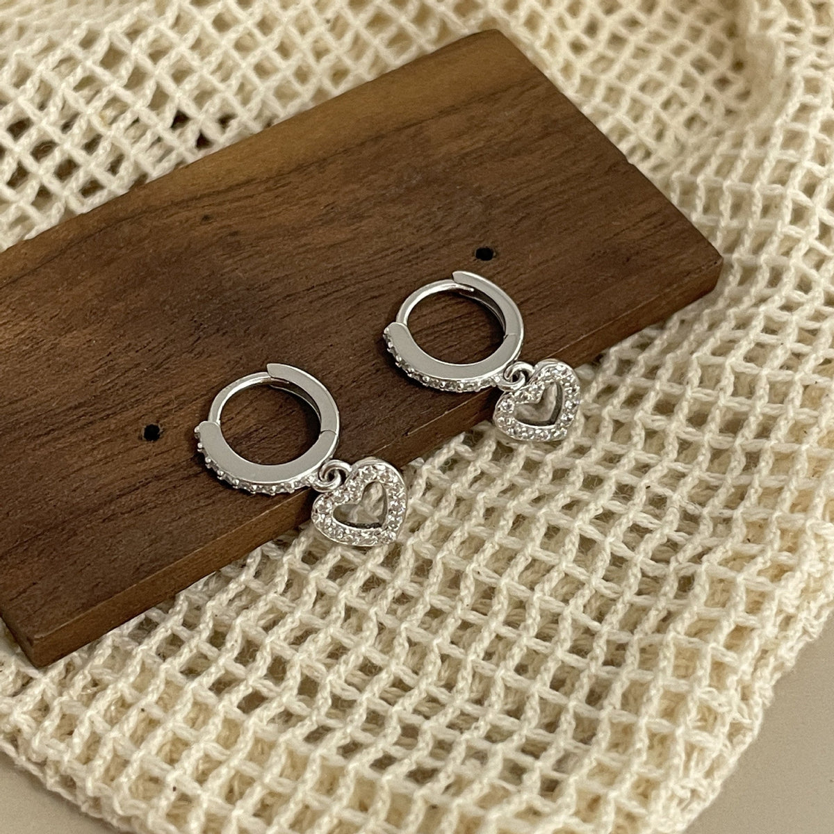 925 sterling silver heart pendant earring - silvery
