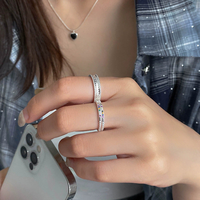 925 sterling silver sparkling small color zirconium ring - silvery