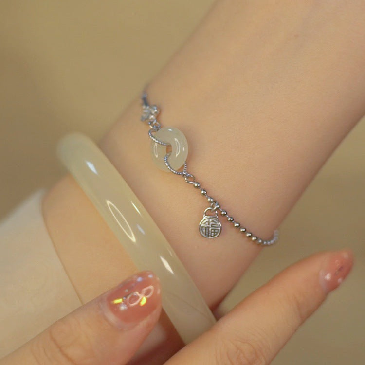 925 Sterling Silver Hotan Jade Bracelet - Silvery