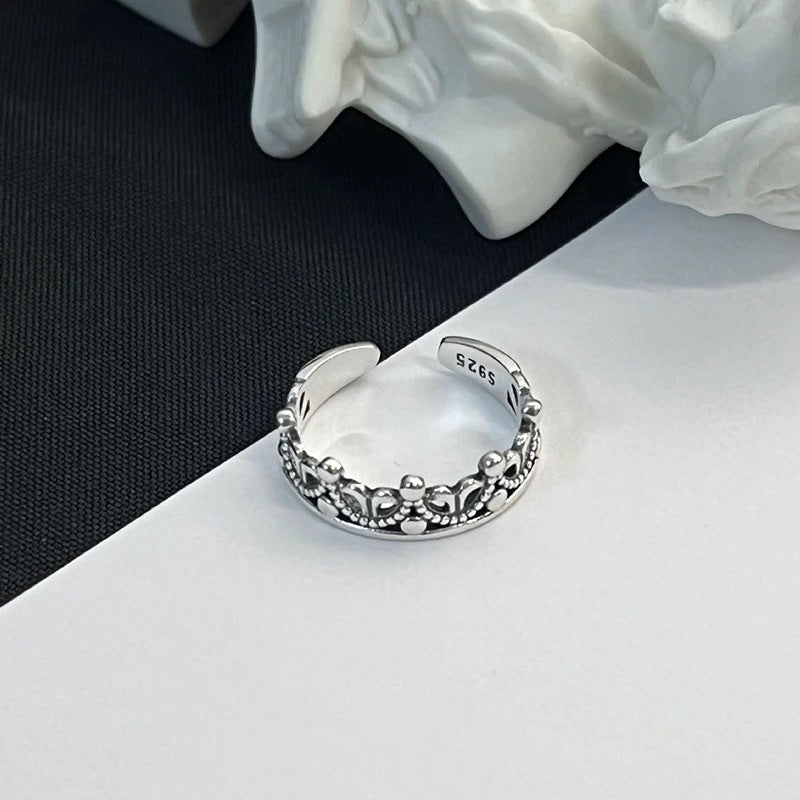 925 sterling silver crown shaped ring - silvery