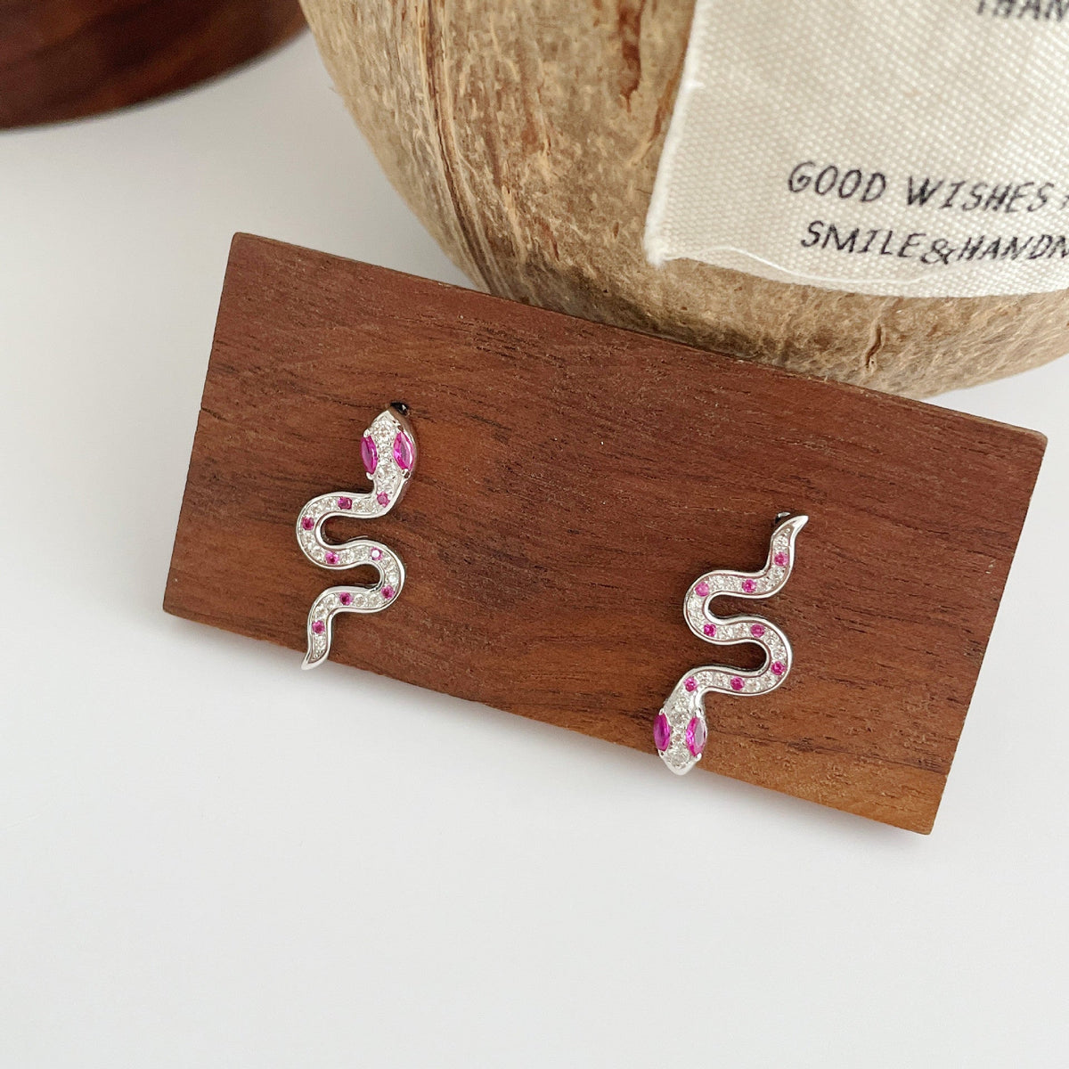 925 sterling silver snake shaped earrings - silvery