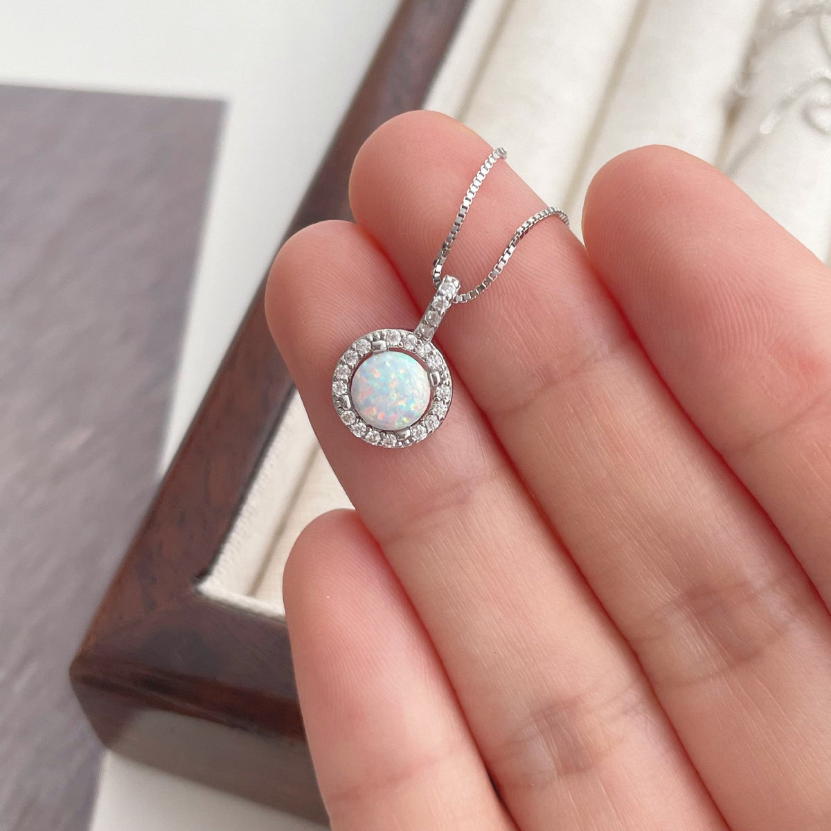925 sterling silver opal necklace - silvery