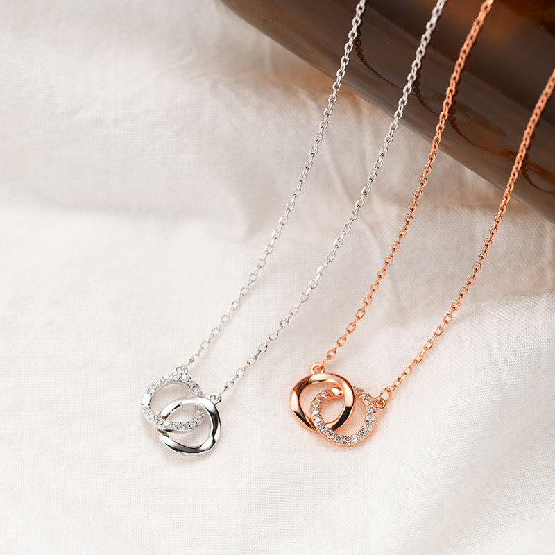 S925 sterling silver irregular double ring necklace
