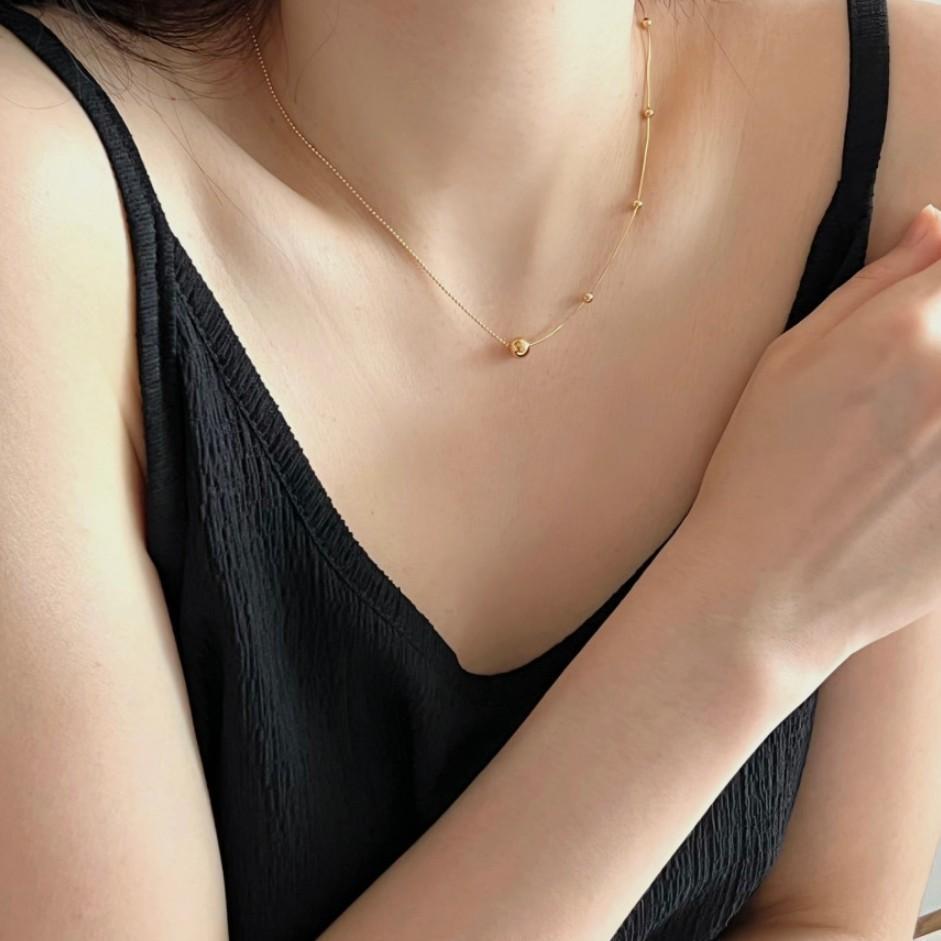 S925 sterling silver round bead necklace
