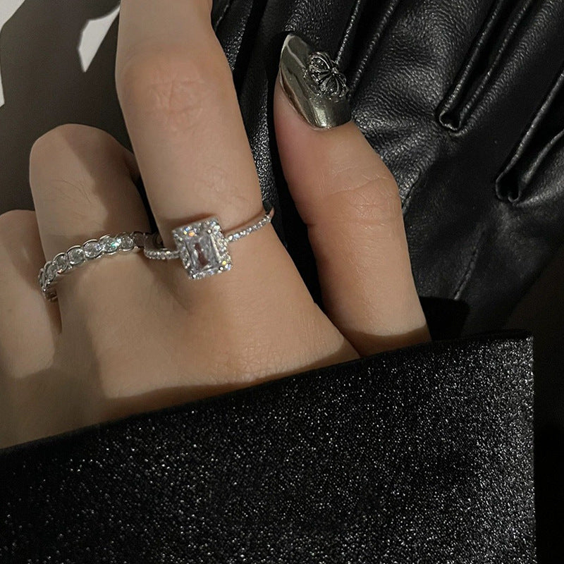925 sterling silver zircon inlaid open ring - silvery