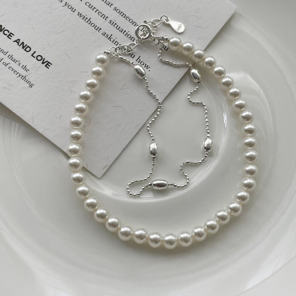 S925 sterling silver imitation pearl double-layer bracelet