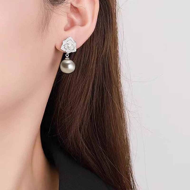S925 sterling silver pearl earrings - silvery