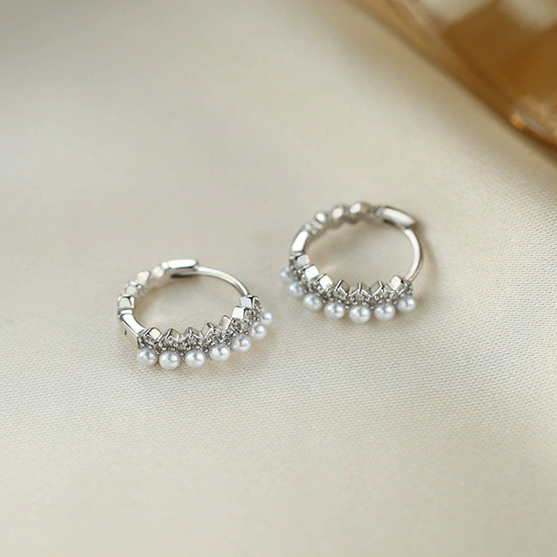 S925 Silver Imitation Pearl Ear Buckle - Silvery