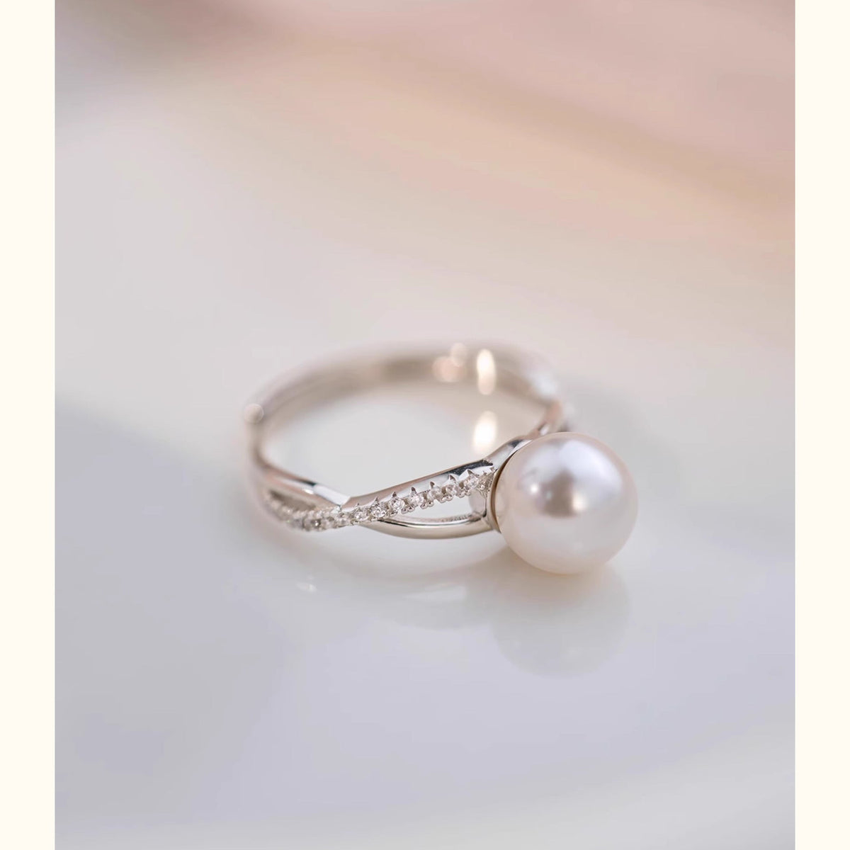 925 sterling silver imitation pearl ring - silvery