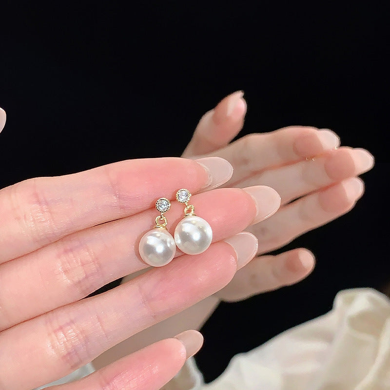 S925 sterling silver imitation pearl earrings - golden