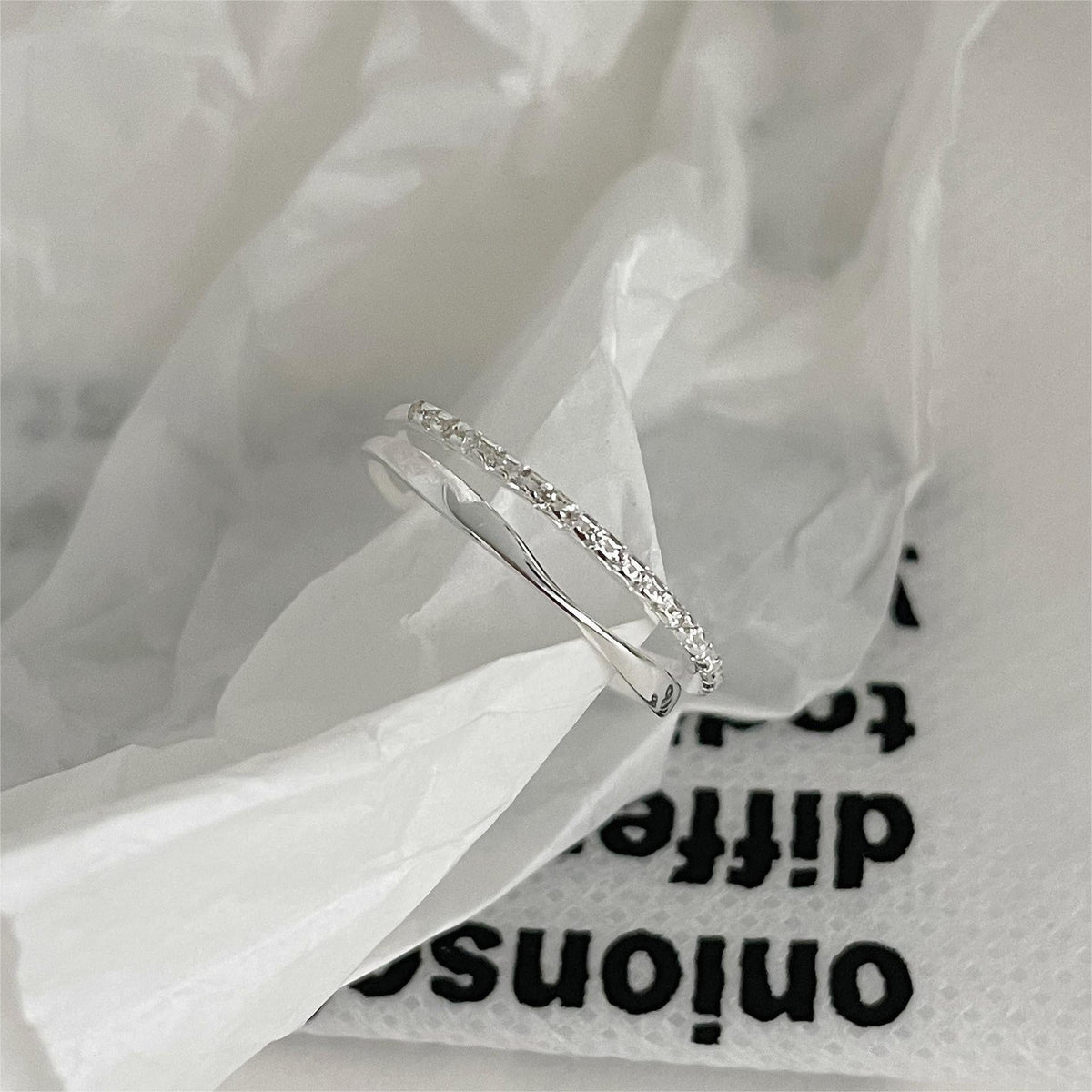 S925 Pure Silver Simple Double Layer Sparkling Zirconia Ring - Silvery