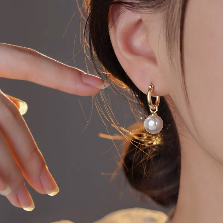 925 sterling silver pearl pendant earring - golden