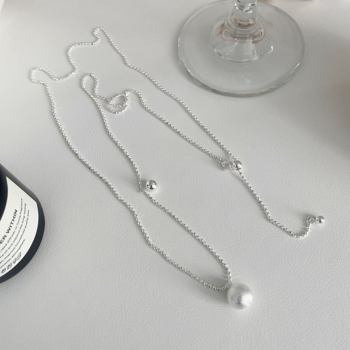 S925 sterling silver round ball pendant long necklace