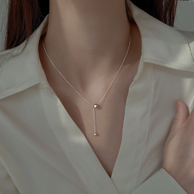 925 sterling silver round bead tassel necklace