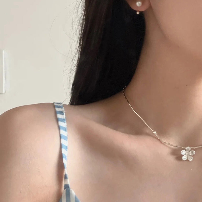 925 sterling silver flower pendant necklace - silvery