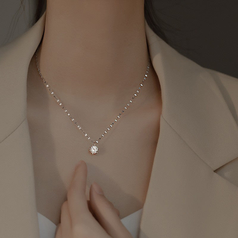 S925 Silver Sparkling Zirconia Pendant Necklace - Silvery