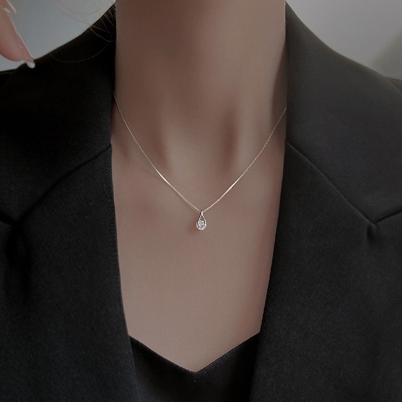 925 sterling silver zircon water droplet necklace