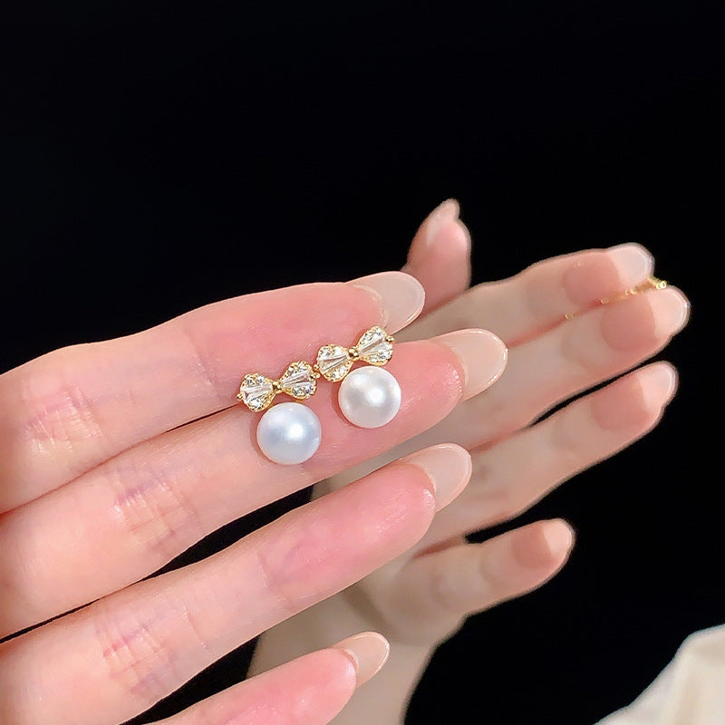 S925 sterling silver freshwater pearl bow earrings