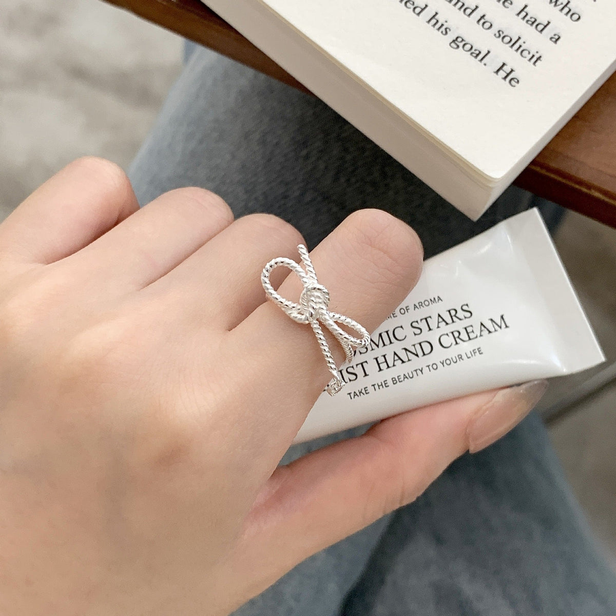 925 silver bowknot ring - silvery