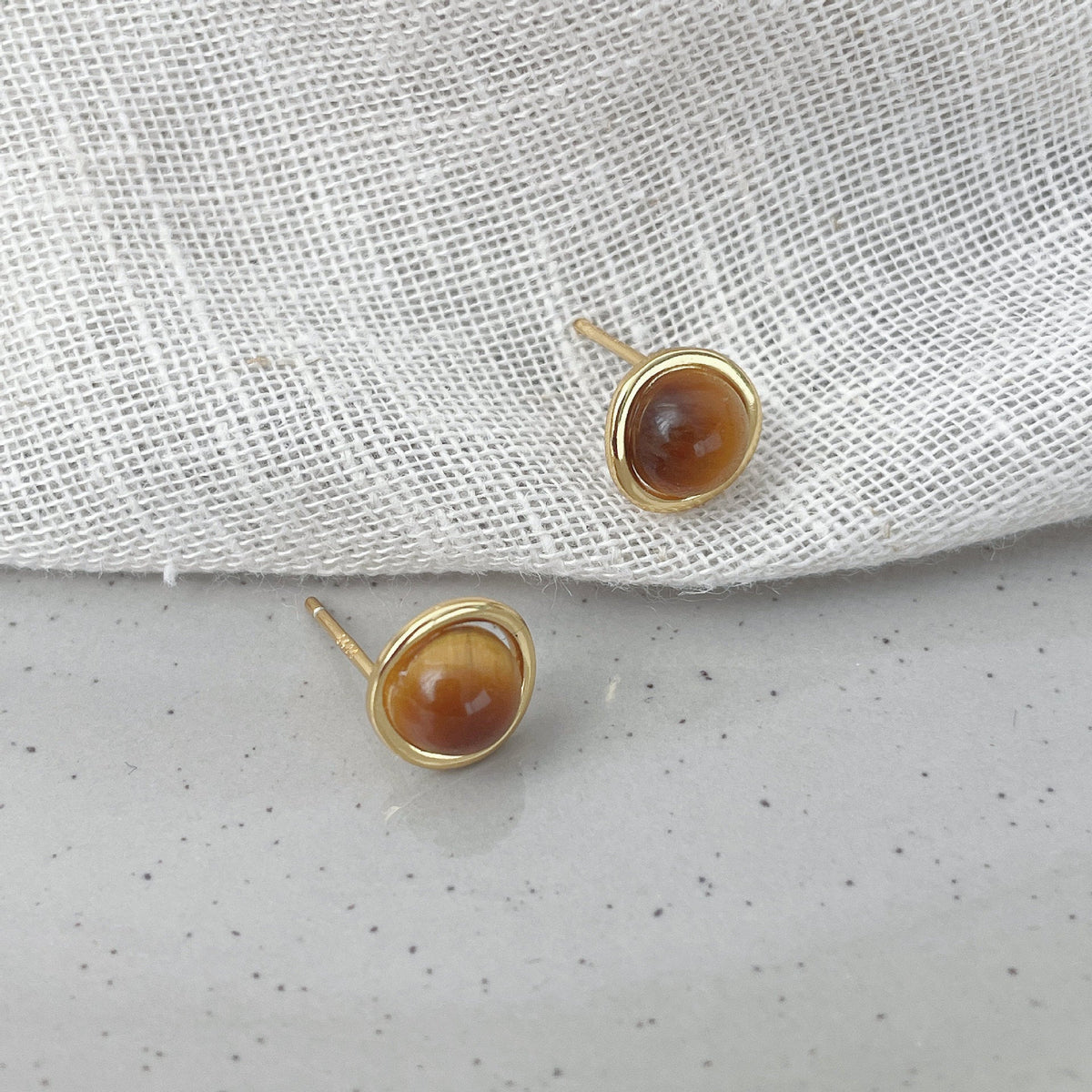 S925 sterling silver tiger eye stone earrings - golden