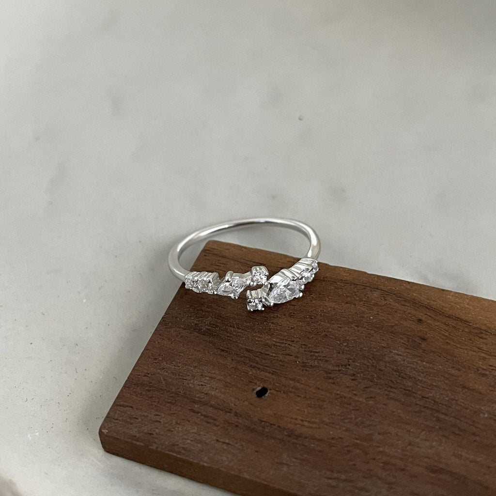 999 sterling silver shiny zirconia open ring - silvery