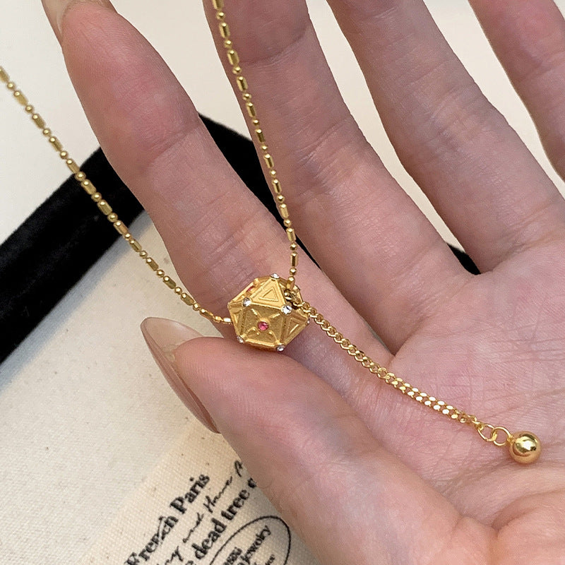 S925 Solid Silver Geometric Square Pendant Necklace - Golden