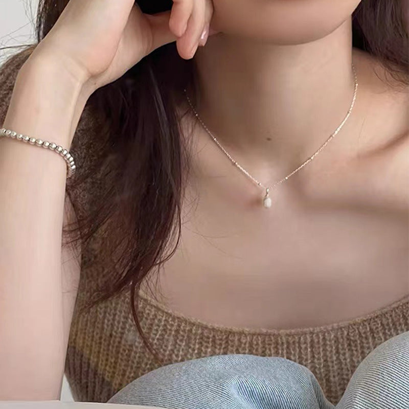 925 sterling silver freshwater pearl pendant necklace - silvery