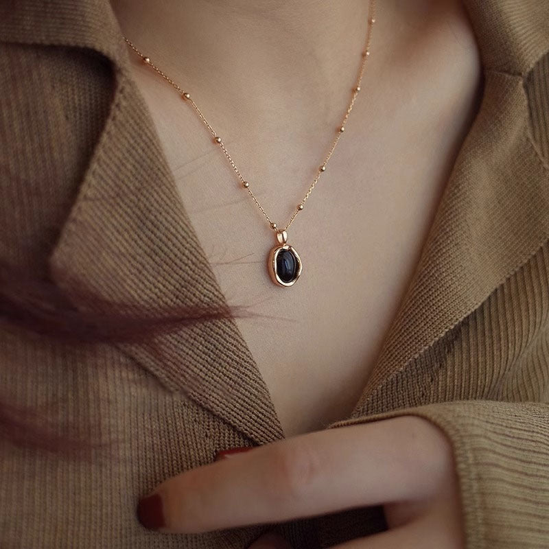 925 sterling silver black agate pendant necklace