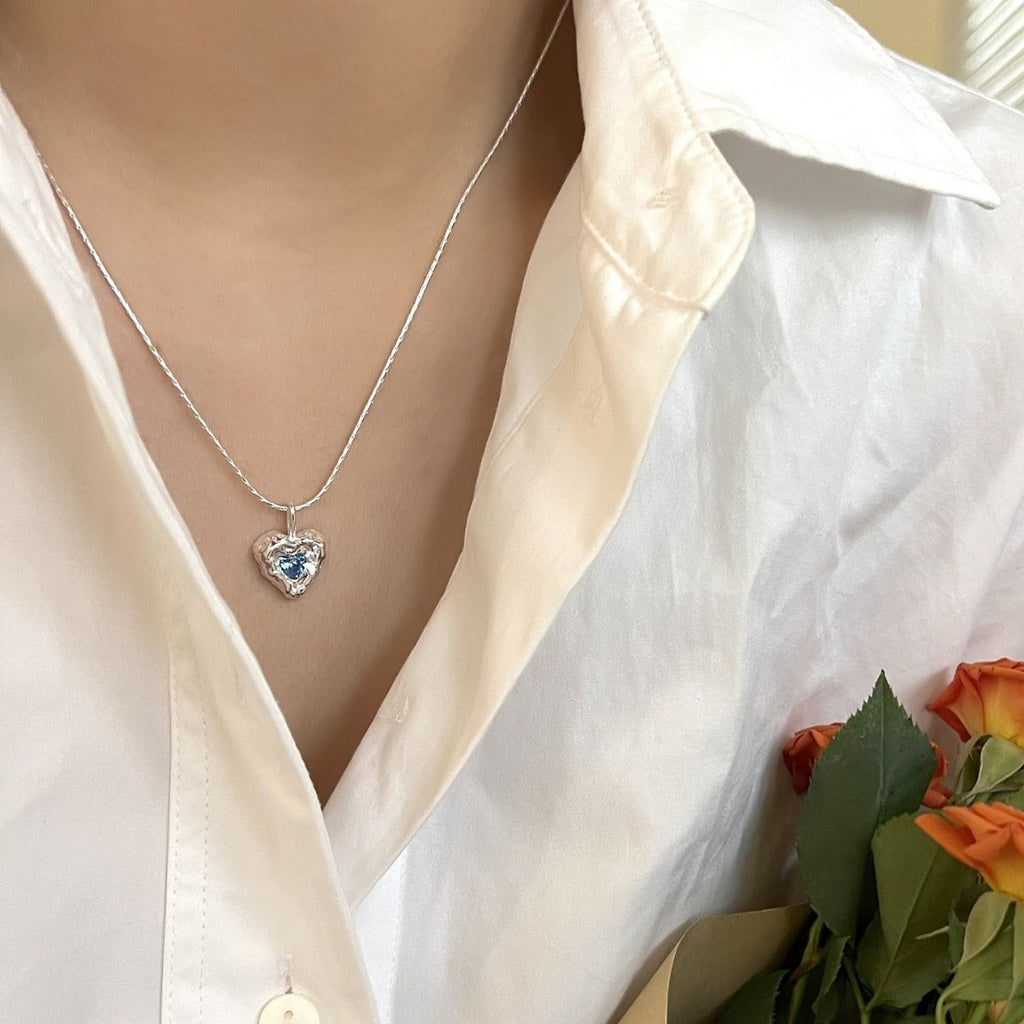 925 sterling silver heart-shaped pendant necklace - silvery
