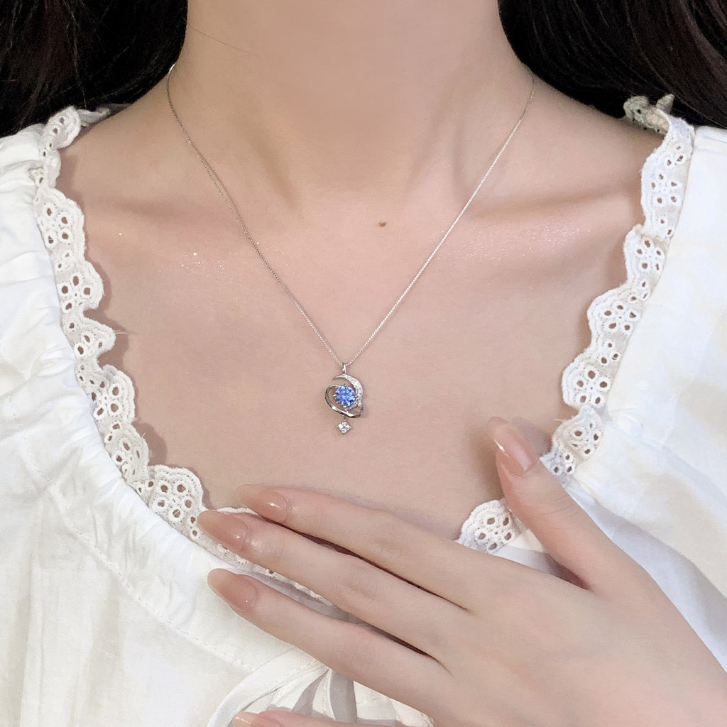 925 sterling silver star and moon pendant necklace - silvery