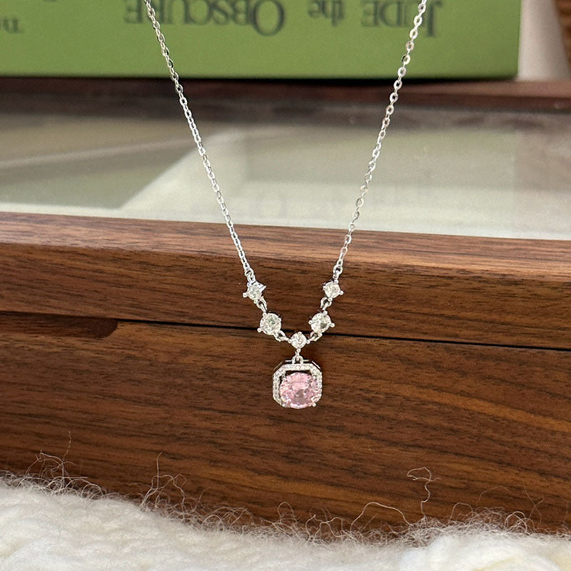 925 sterling silver square zirconia pendant necklace - silvery