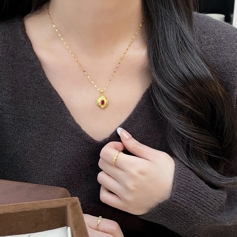 925 sterling silver inlaid with colored zirconia pendant necklace