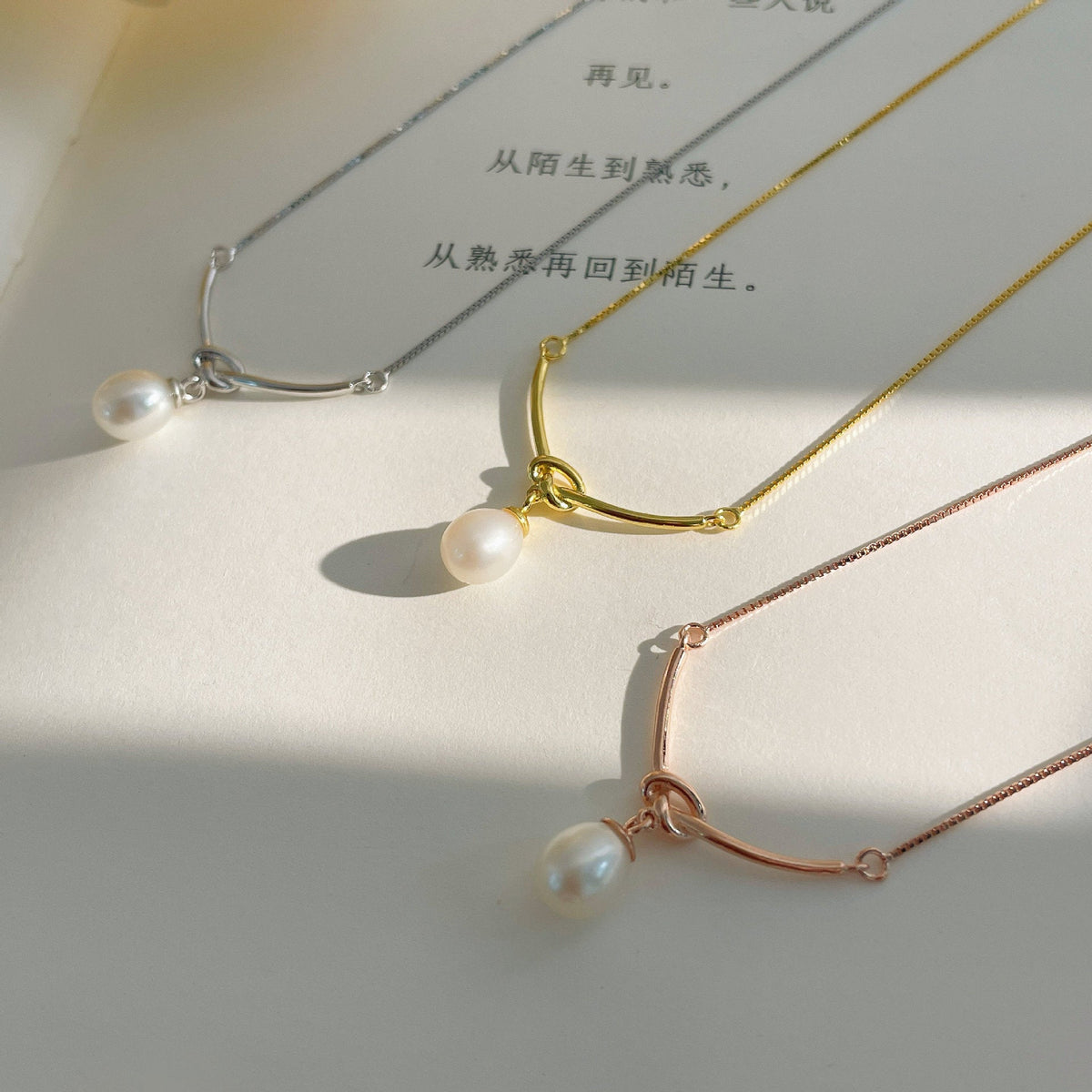 S925 pure silver single freshwater pearl knot necklace