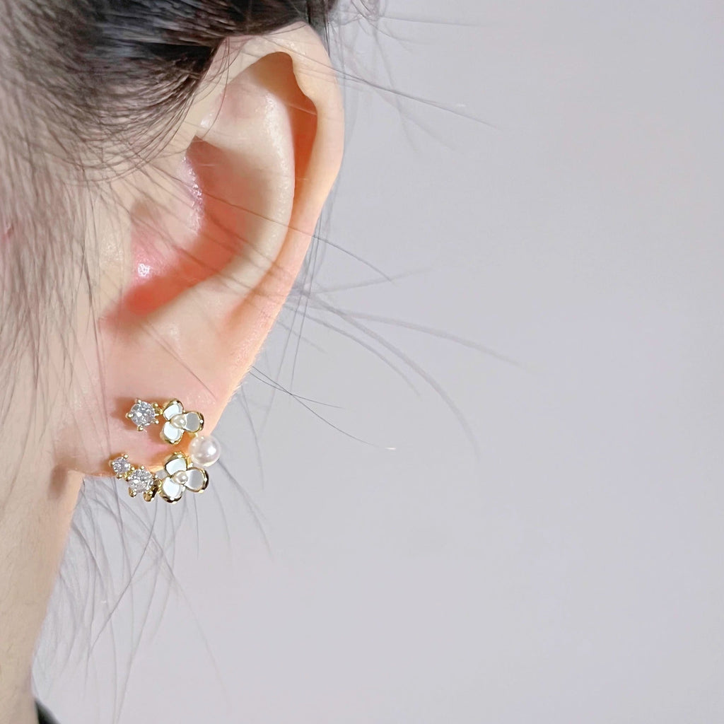 S925 sterling silver flower earrings - golden