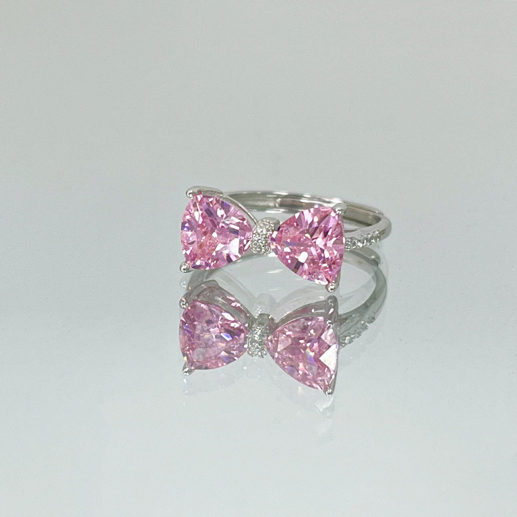 925 sterling silver cute pink zircon bow ring