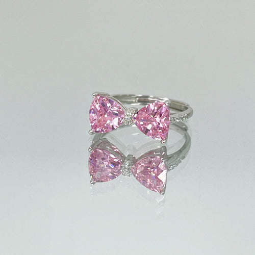 925 sterling silver cute pink zircon bow ring