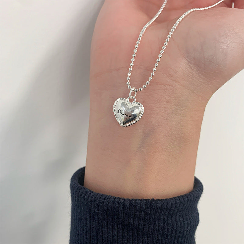 S925 sterling silver heart-shaped pendant necklace - silvery