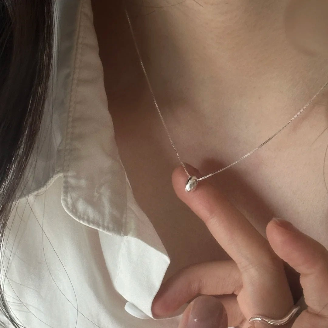 S925 silver oval silver bean pendant necklace