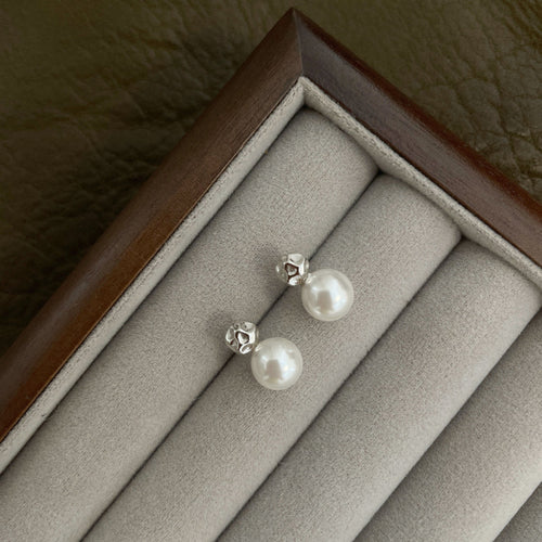 925 sterling silver pearl earrings - silvery
