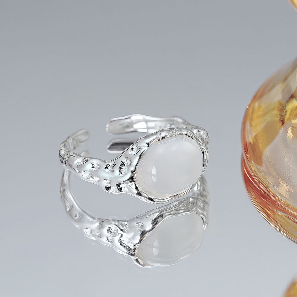 925 Pure Silver Agate Ring - Silvery