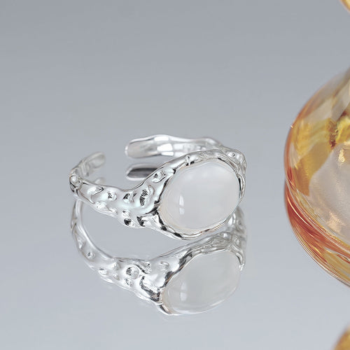 925 Pure Silver Agate Ring - Silvery