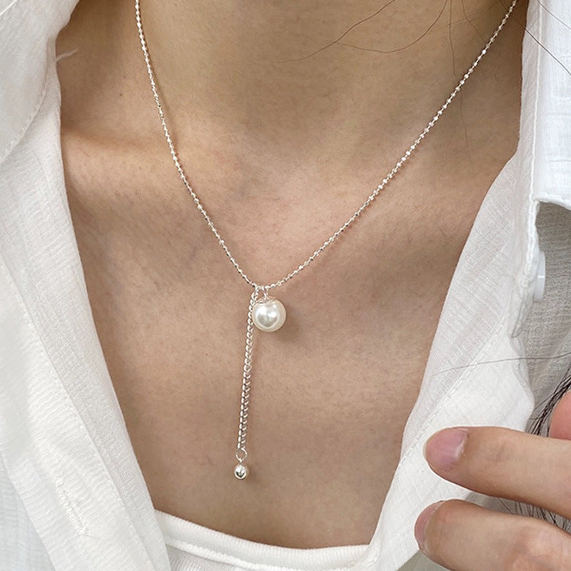 S925 Pure Silver Pearl Pendant Necklace - Silvery
