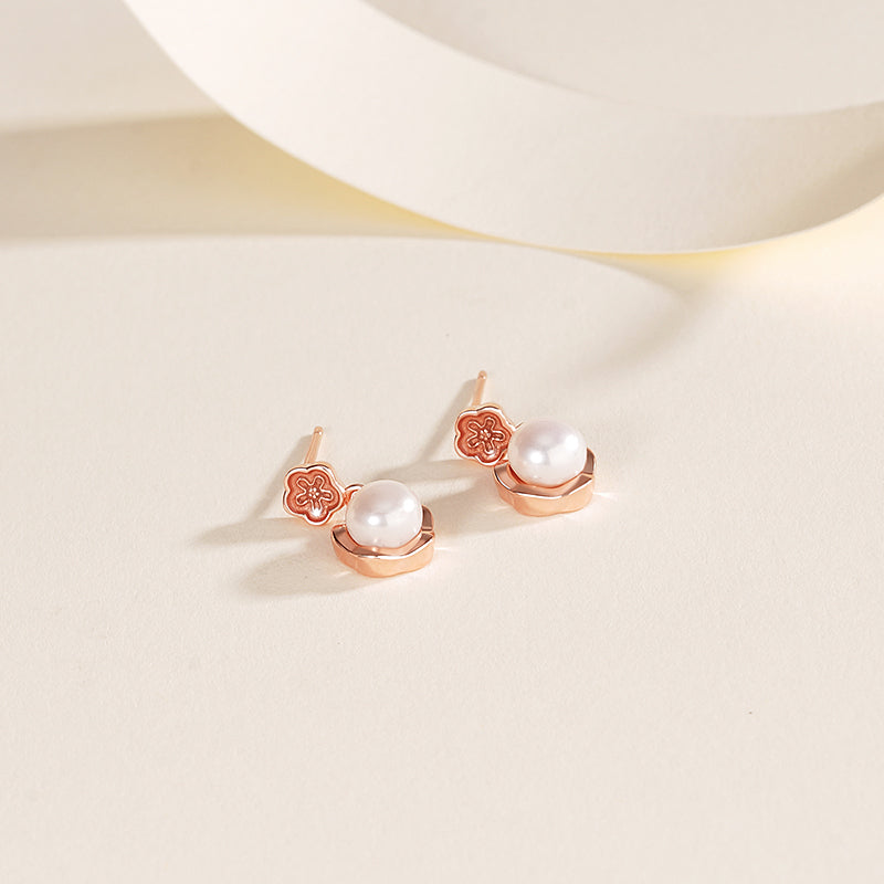 S925 Sterling Silver Vintage Freshwater  Flower Stud Earrings