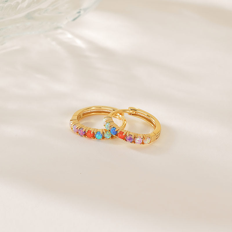 925 Sterling Silver Opal Hoop Earrings