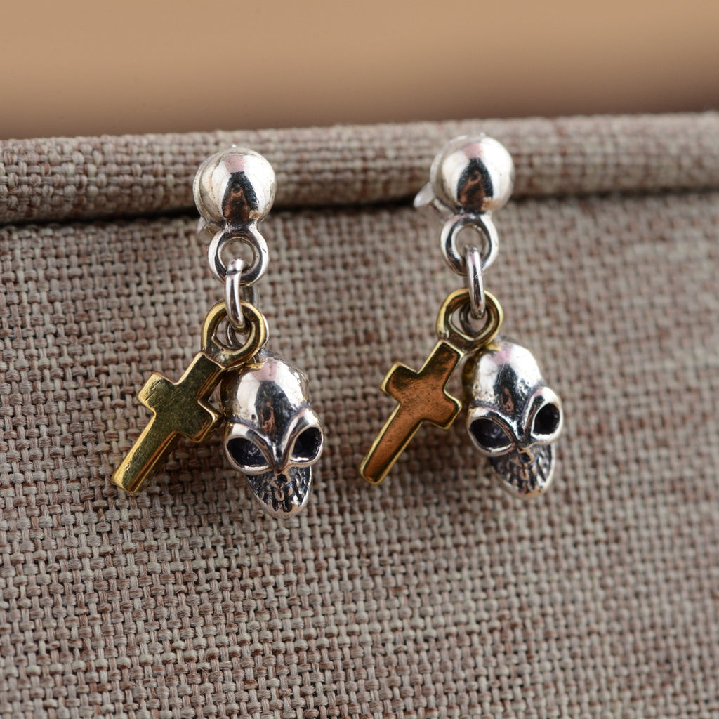 S925 Sterling Silver Halloween Skull Drop Earrings