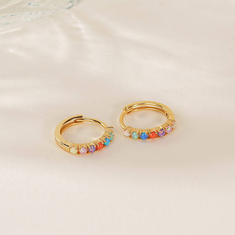 925 Sterling Silver Opal Hoop Earrings