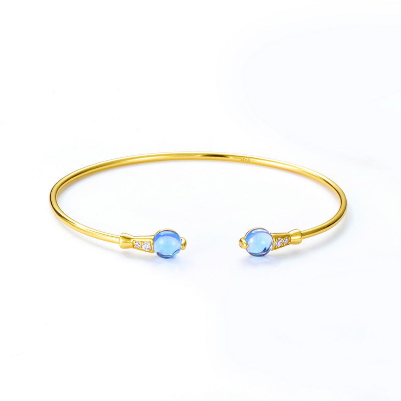 S925 Sterling Silver Gold Plated Geometric Gemstone Zircon Inlaid Bangle